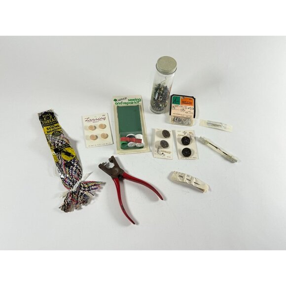 Sewing Craft Tools Lot Kenyon Repair Kit Pull E-Z Threader Buttons Vintage - Picture 11 of 11